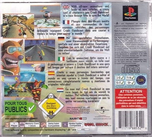 Crash Bandicoot 3 Warped - Platinum - Solskadet cover - PS1 (B Grade) (Genbrug)